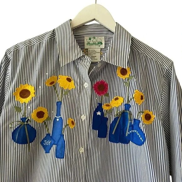 The Quacker Factory Women’s Embroidered Floral Striped Office M #2332 - Picture 2 of 13